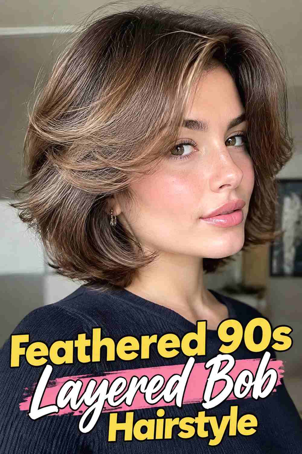 7. Feathered 90s Layered Bob Hairstyle