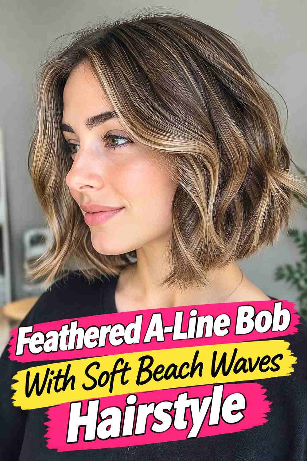 18. Feathered A Line Bob With Soft Beach Waves Hairstyle