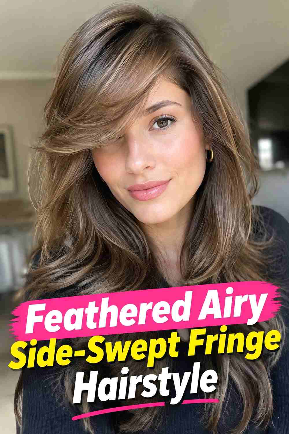 9. Feathered Airy Side Swept Fringe Hairstyle