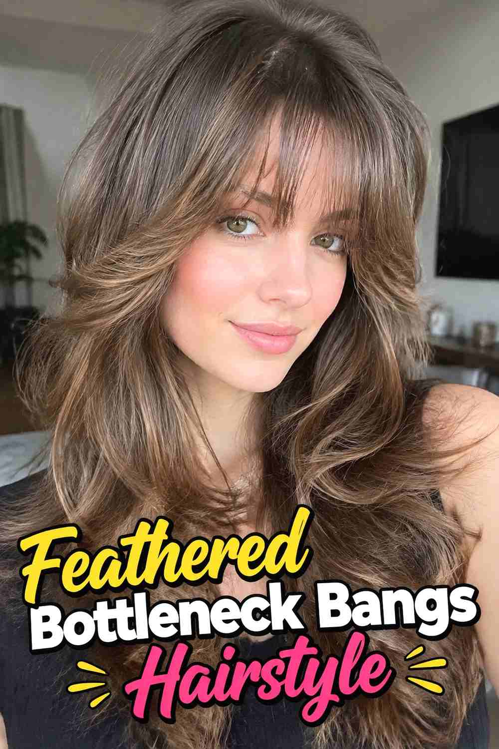 13. Feathered Bottleneck Bangs Hairstyle