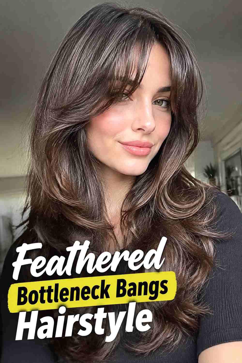 11. Feathered Bottleneck Bangs Hairstyle