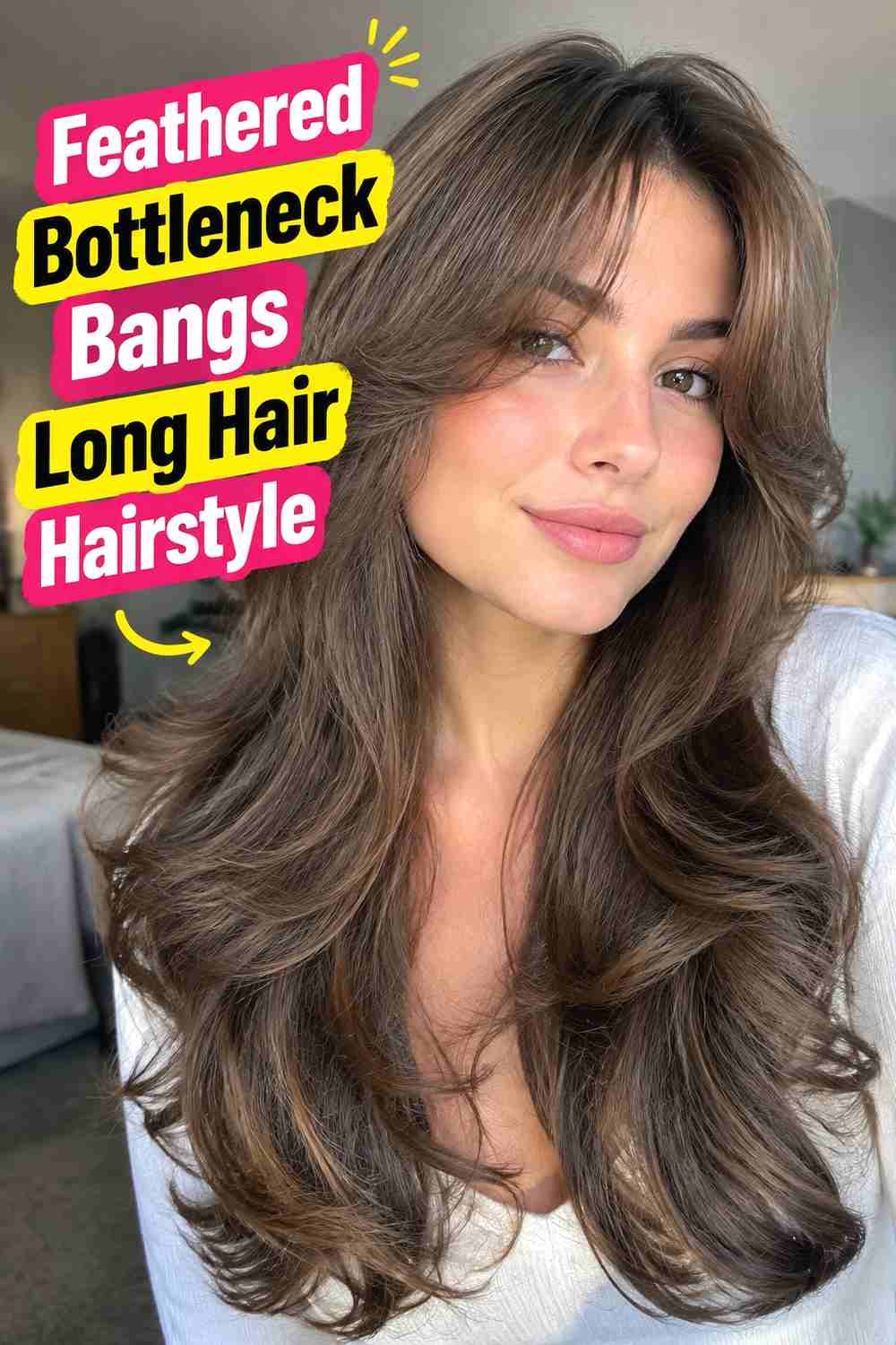 10. Feathered Bottleneck Bangs Long Hair Hairstyle