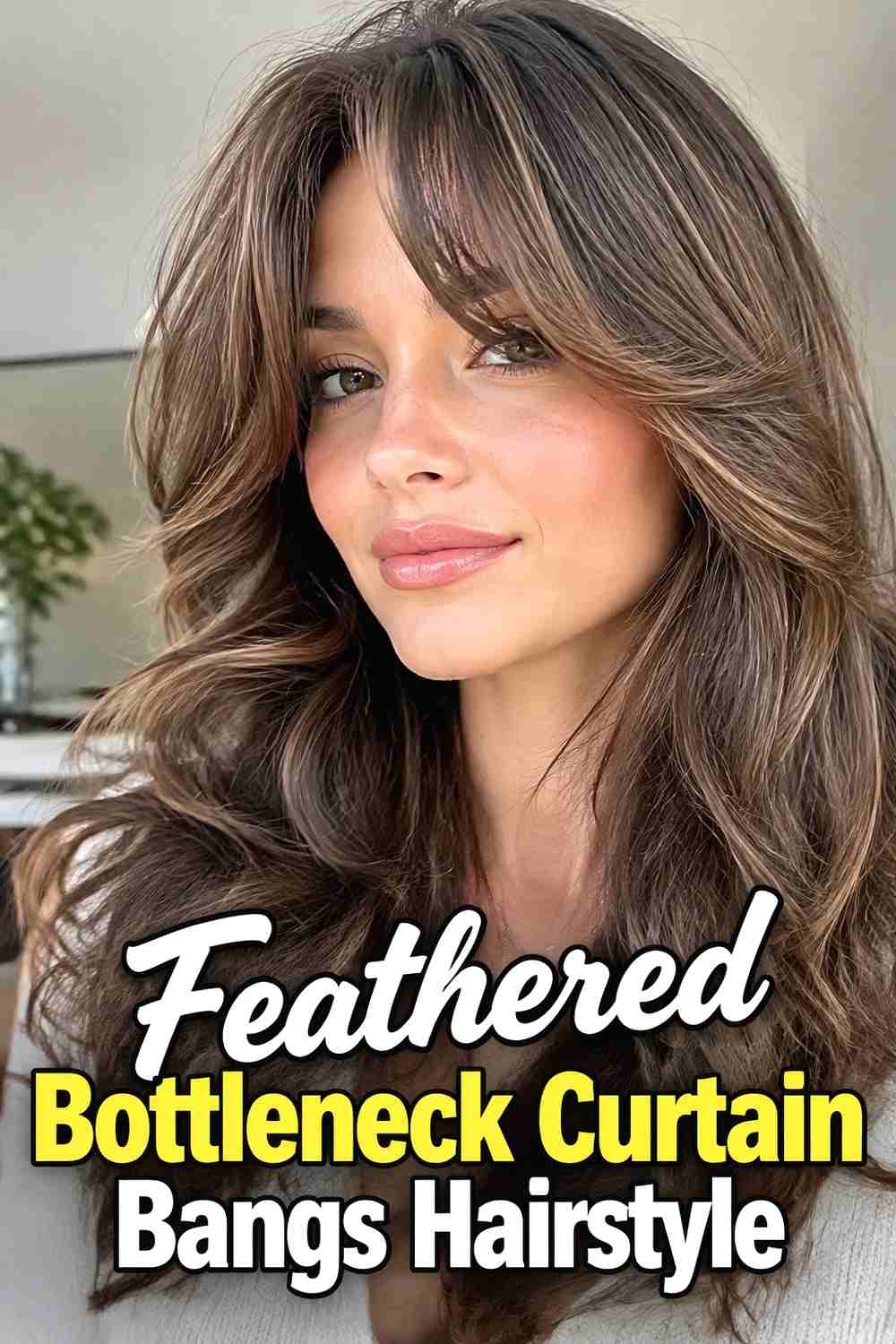 3. Feathered Bottleneck Curtain Bangs Hairstyle
