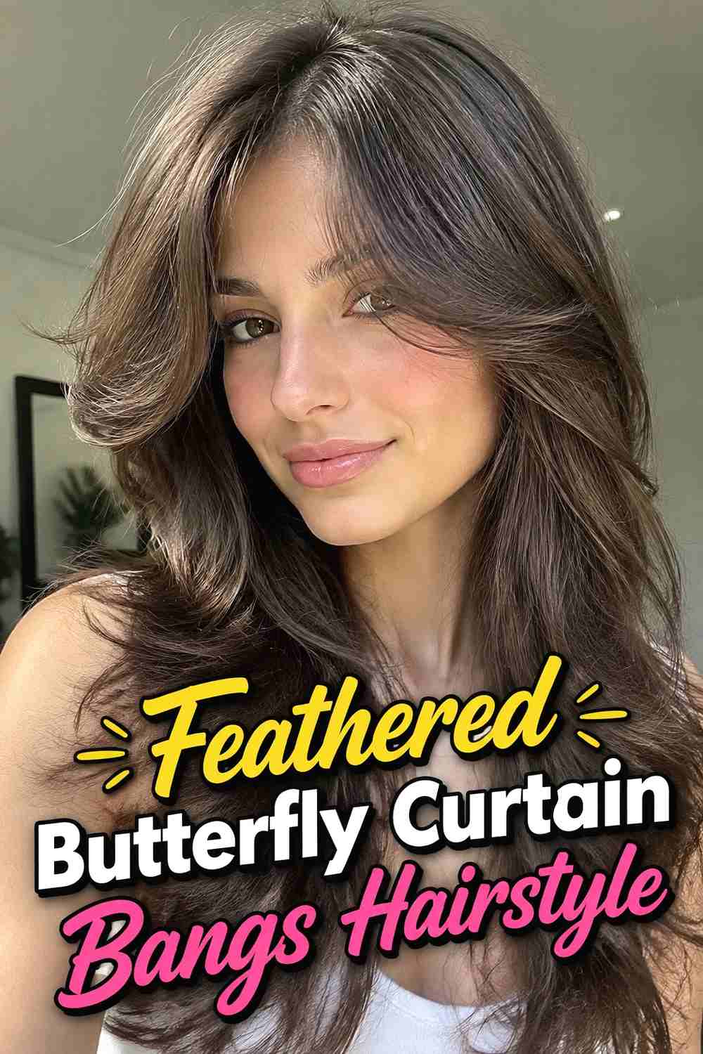 9. Feathered Butterfly Curtain Bangs Hairstyle