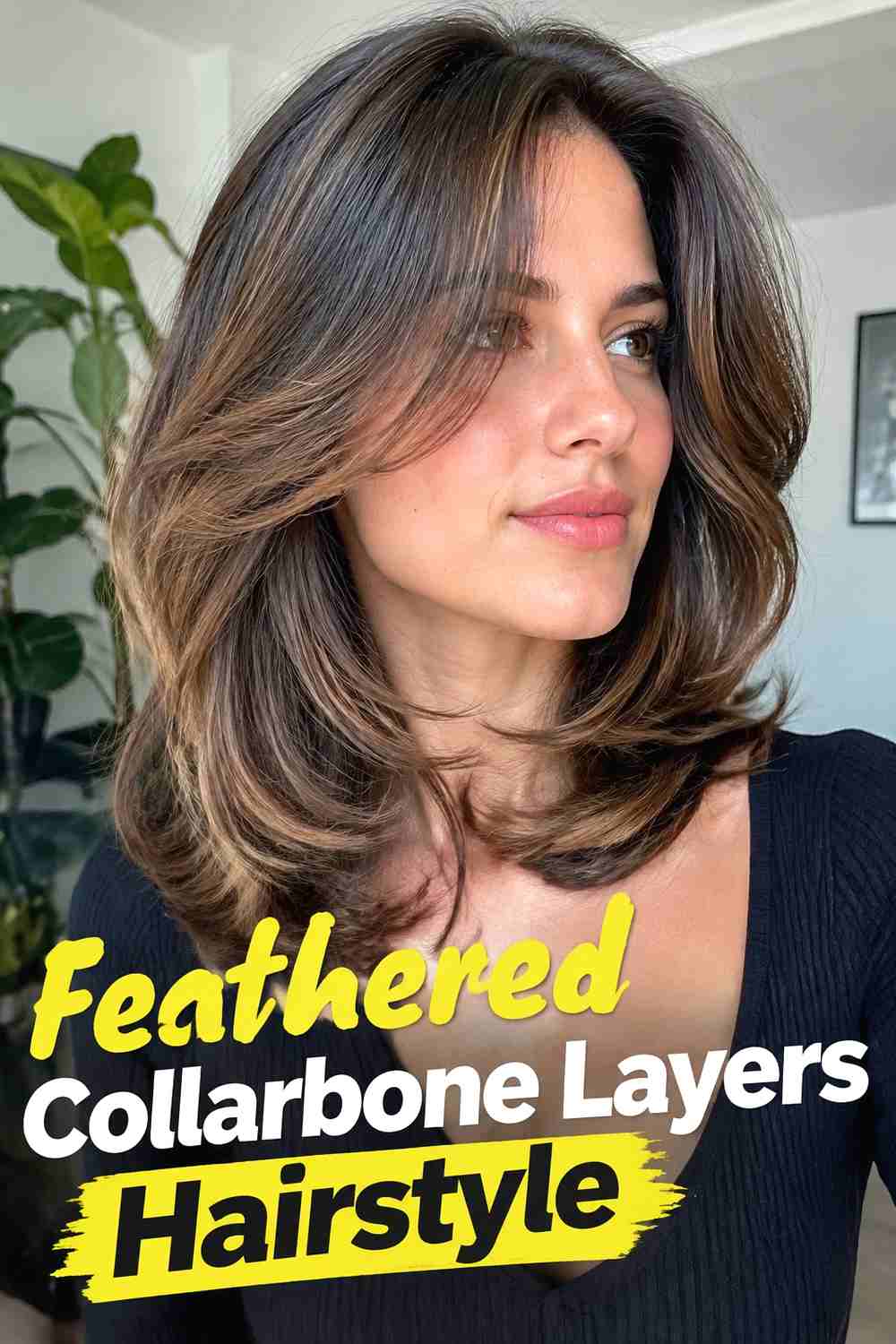 15. Feathered Collarbone Layers Hairstyle