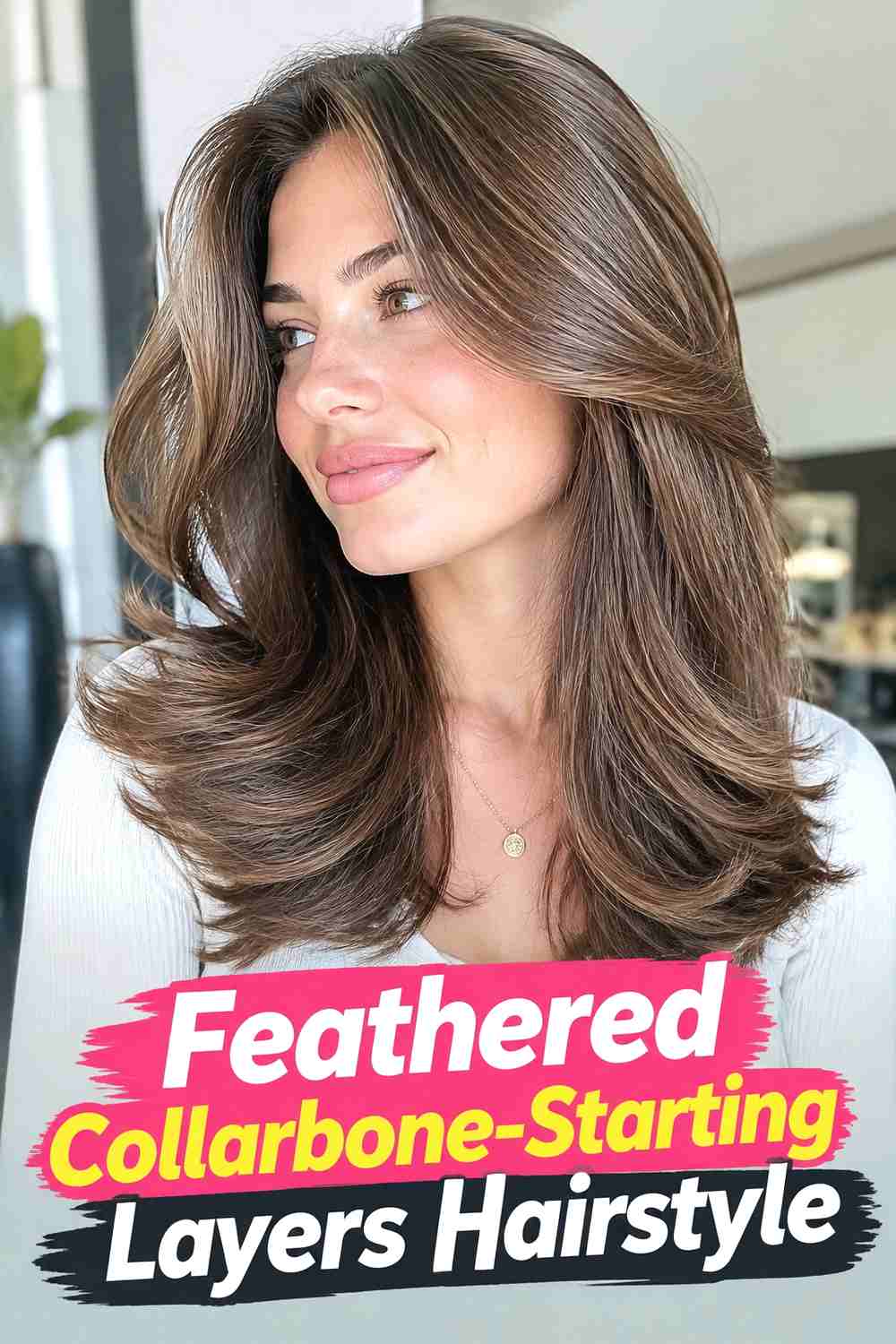 5. Feathered Collarbone Starting Layers Hairstyle