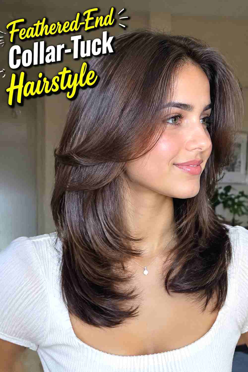 10. Feathered End Collar Tuck Hairstyle