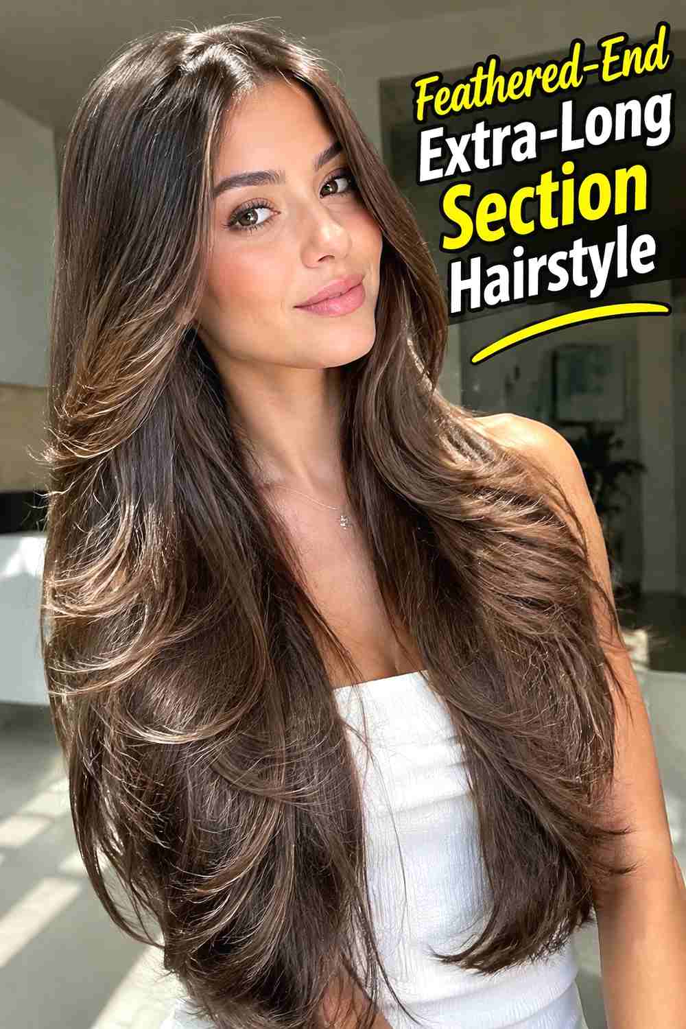 13. Feathered End Extra Long Section Hairstyle