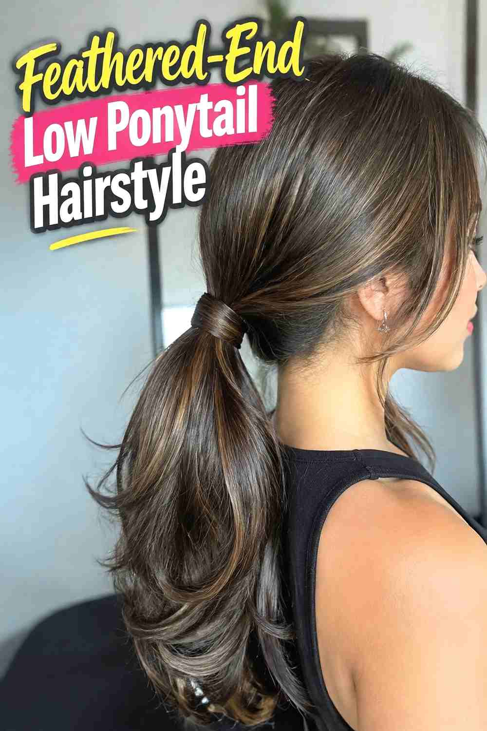 11. Feathered End Low Ponytail Hairstyle