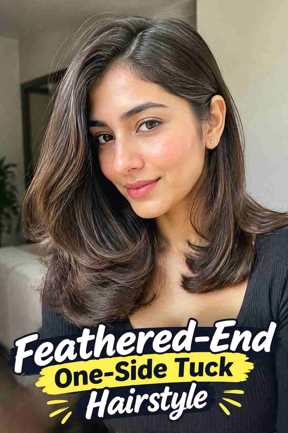 11. Feathered End One Side Tuck Hairstyle
