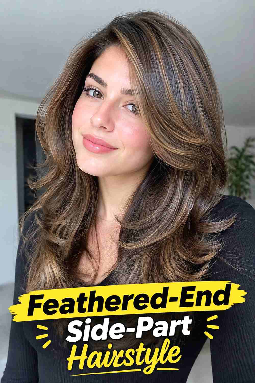 9. Feathered End Side Part Hairstyle