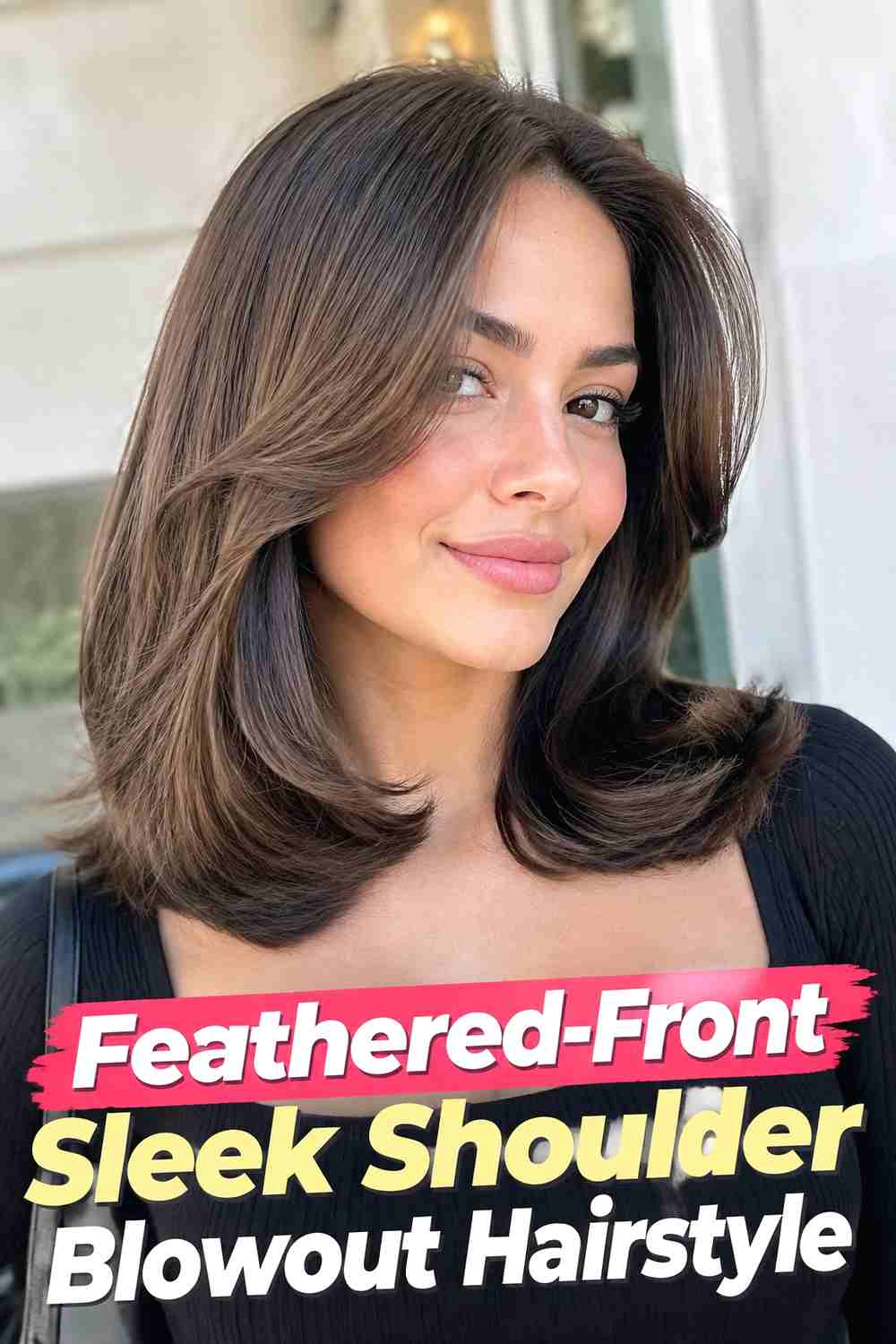 14. Feathered Front Sleek Shoulder Blowout Hairstyle