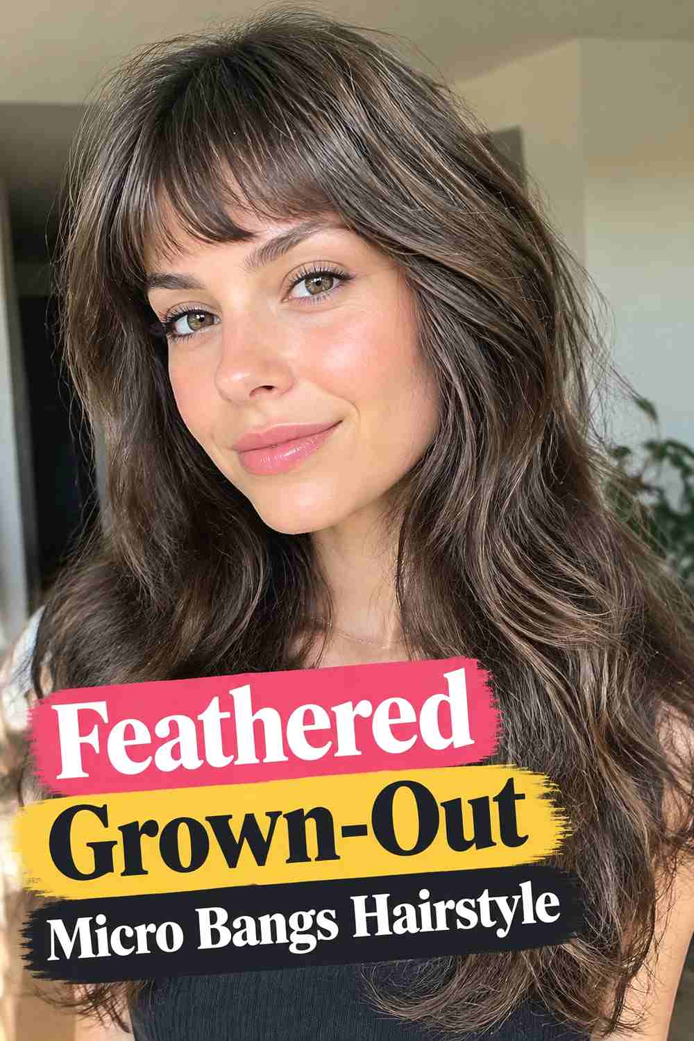 8. Feathered Grown Out Micro Bangs Hairstyle