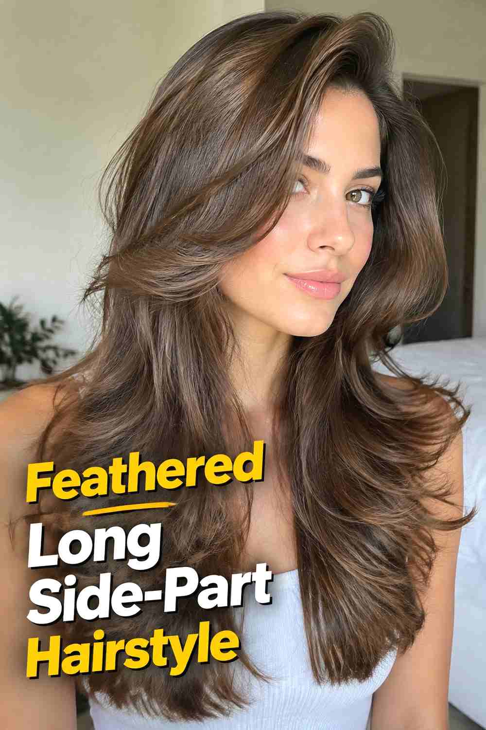 10. Feathered Long Side Part Hairstyle