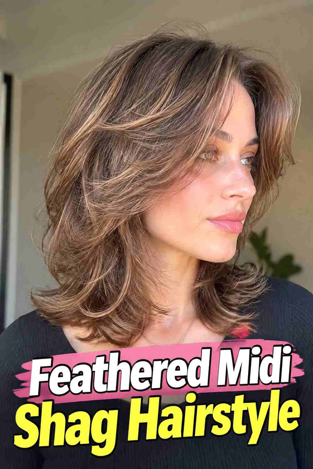 8. Feathered Midi Shag Hairstyle