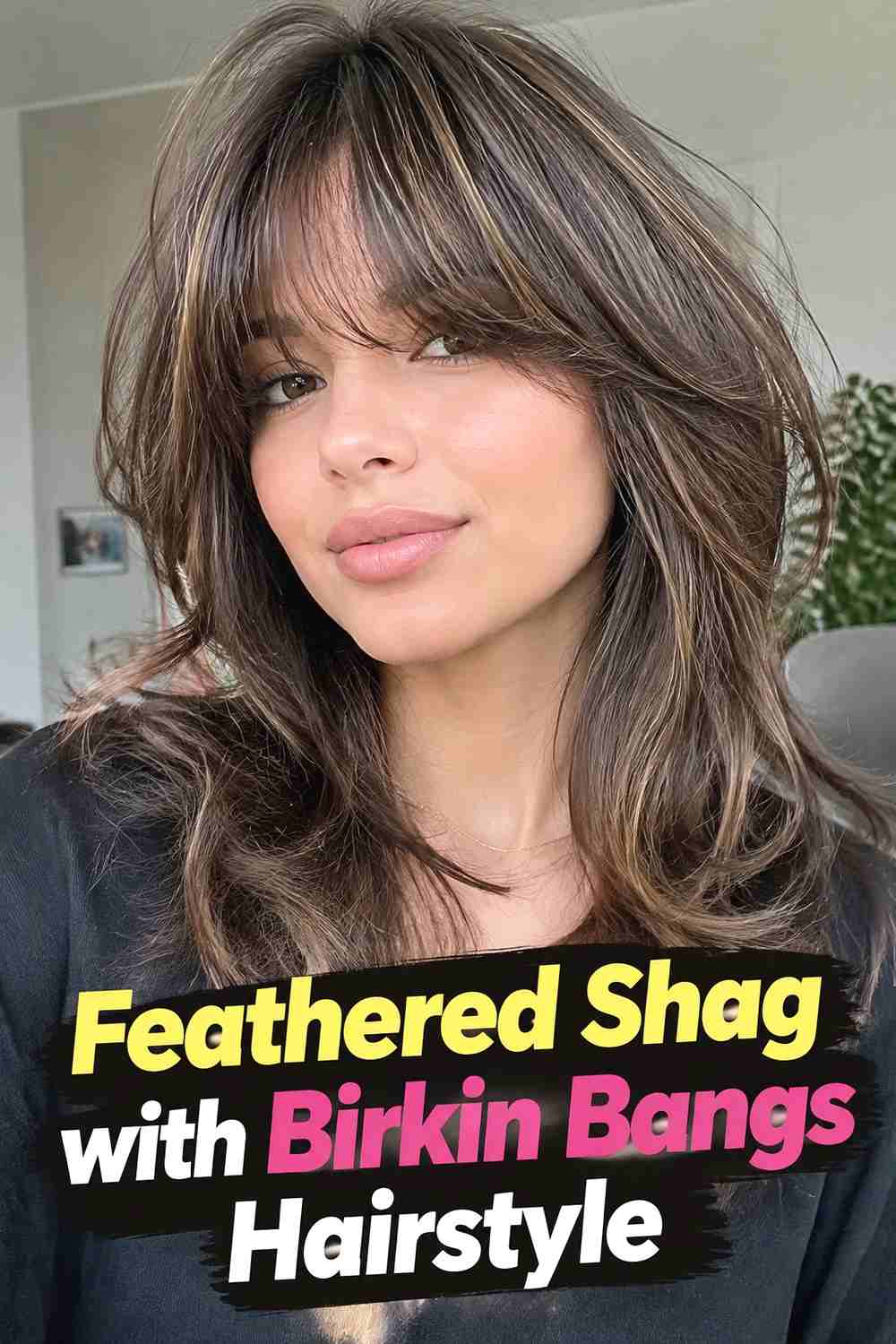 10. Feathered Shag With Birkin Bangs Hairstyle