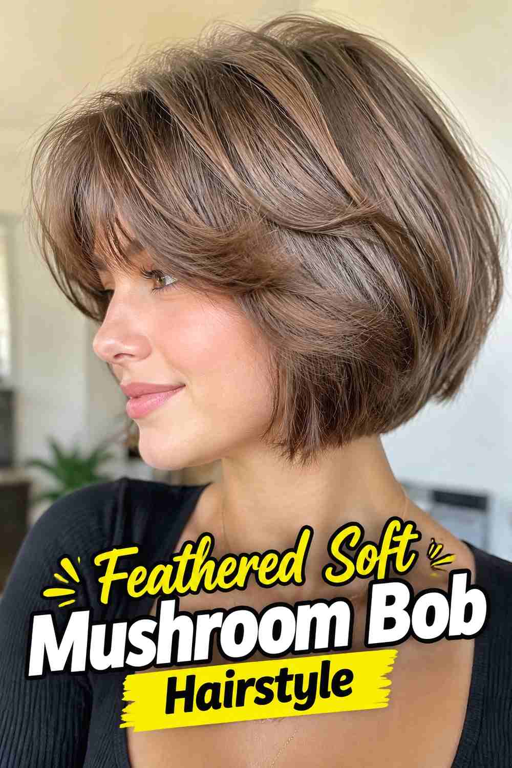 19. Feathered Soft Mushroom Bob Hairstyle