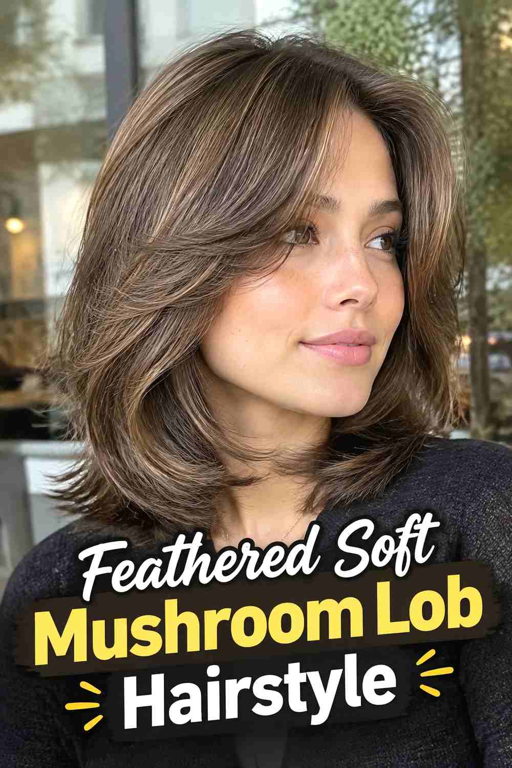 9. Feathered Soft Mushroom Lob Hairstyle