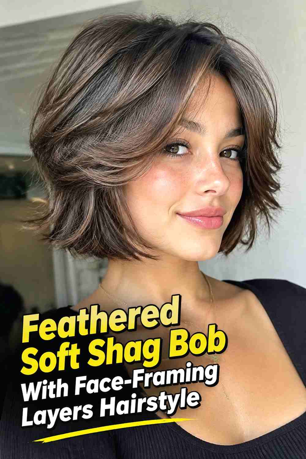 14. Feathered Soft Shag Bob With Face Framing Layers Hairstyle