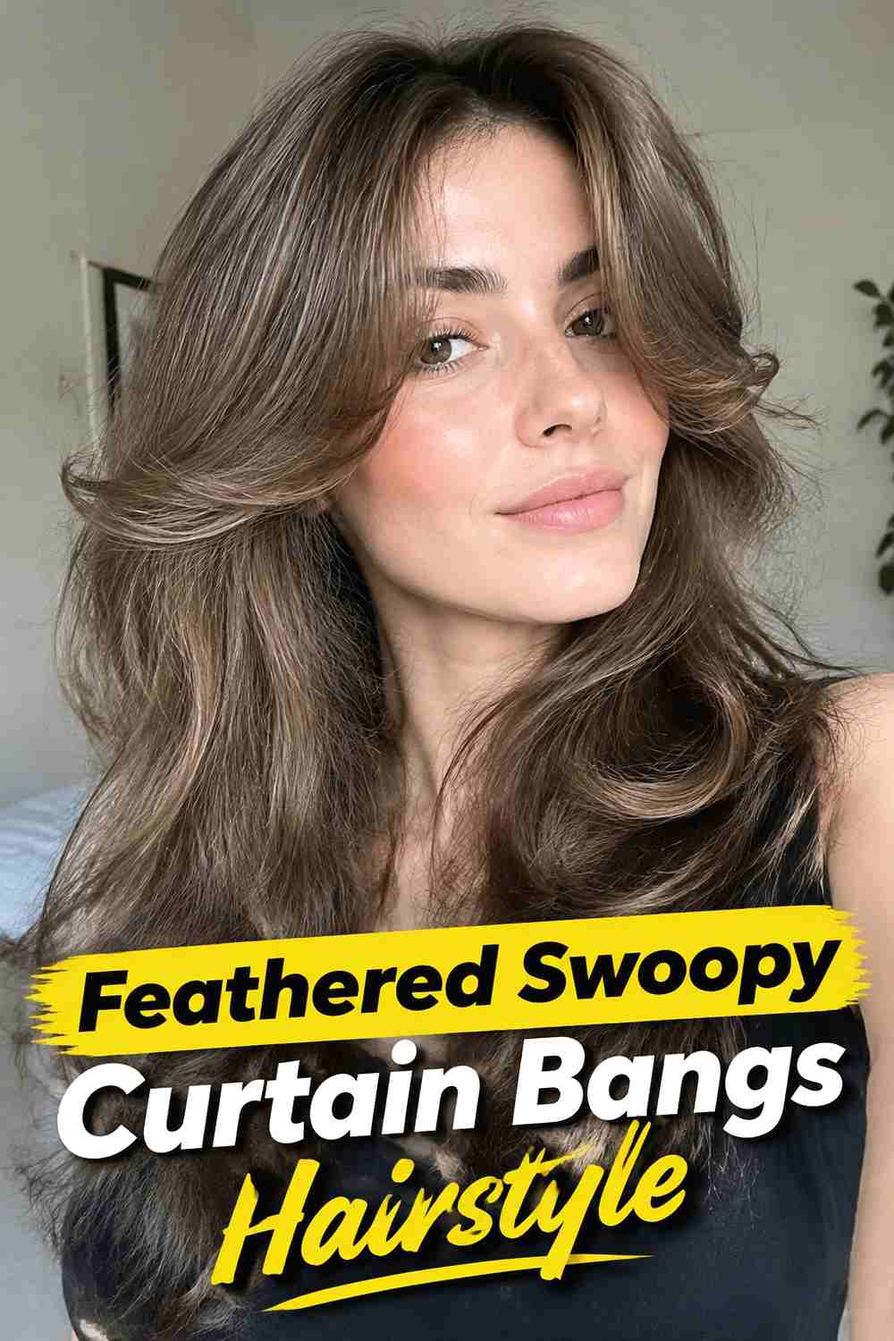 9. Feathered Swoopy Curtain Bangs Hairstyle