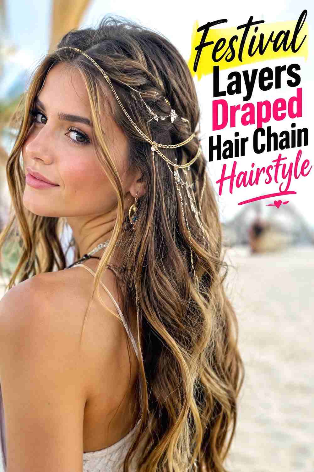 19. Festival Layers Draped Hair Chain Hairstyle