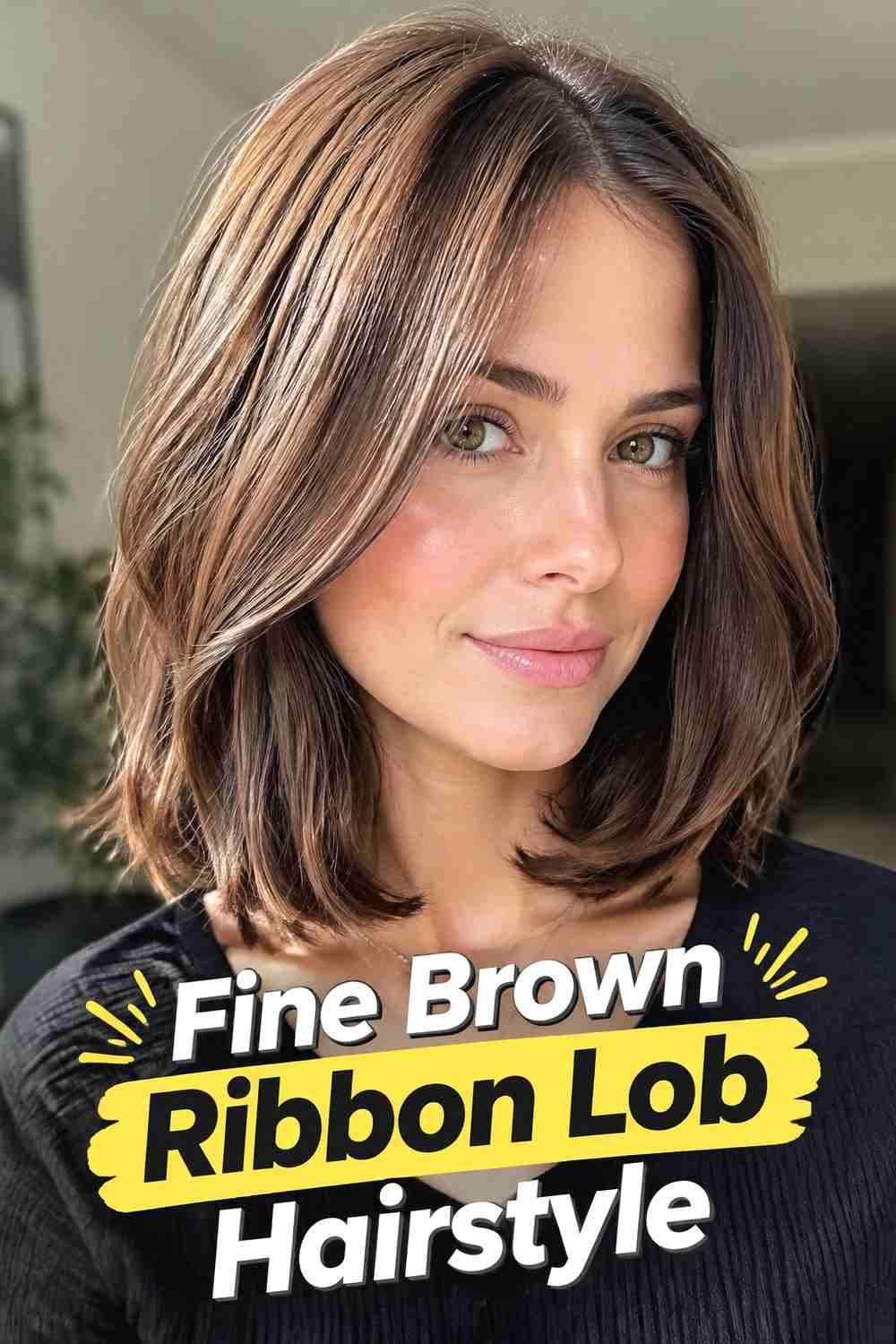 5. Fine Brown Ribbon Lob Hairstyle
