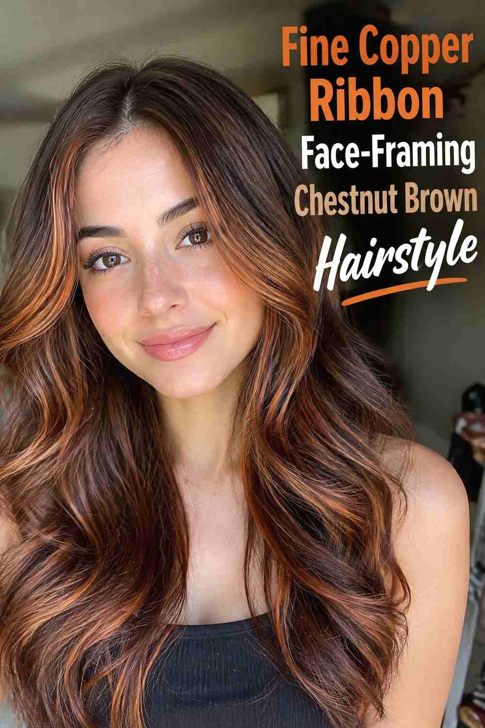 5. Fine Copper Ribbon Face Framing Chestnut Brown Hairstyle