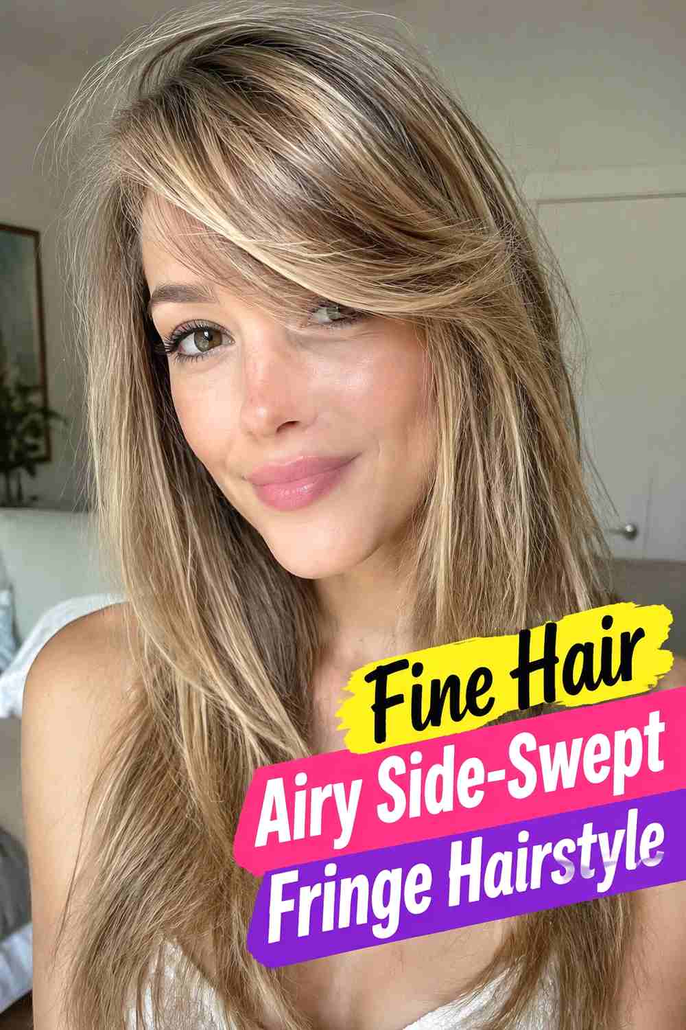 16. Fine Hair Airy Side Swept Fringe Hairstyle