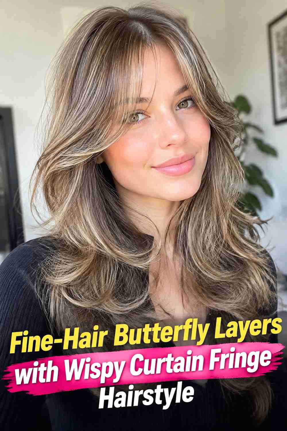 8. Fine Hair Butterfly Layers With Wispy Curtain Fringe Hairstyle