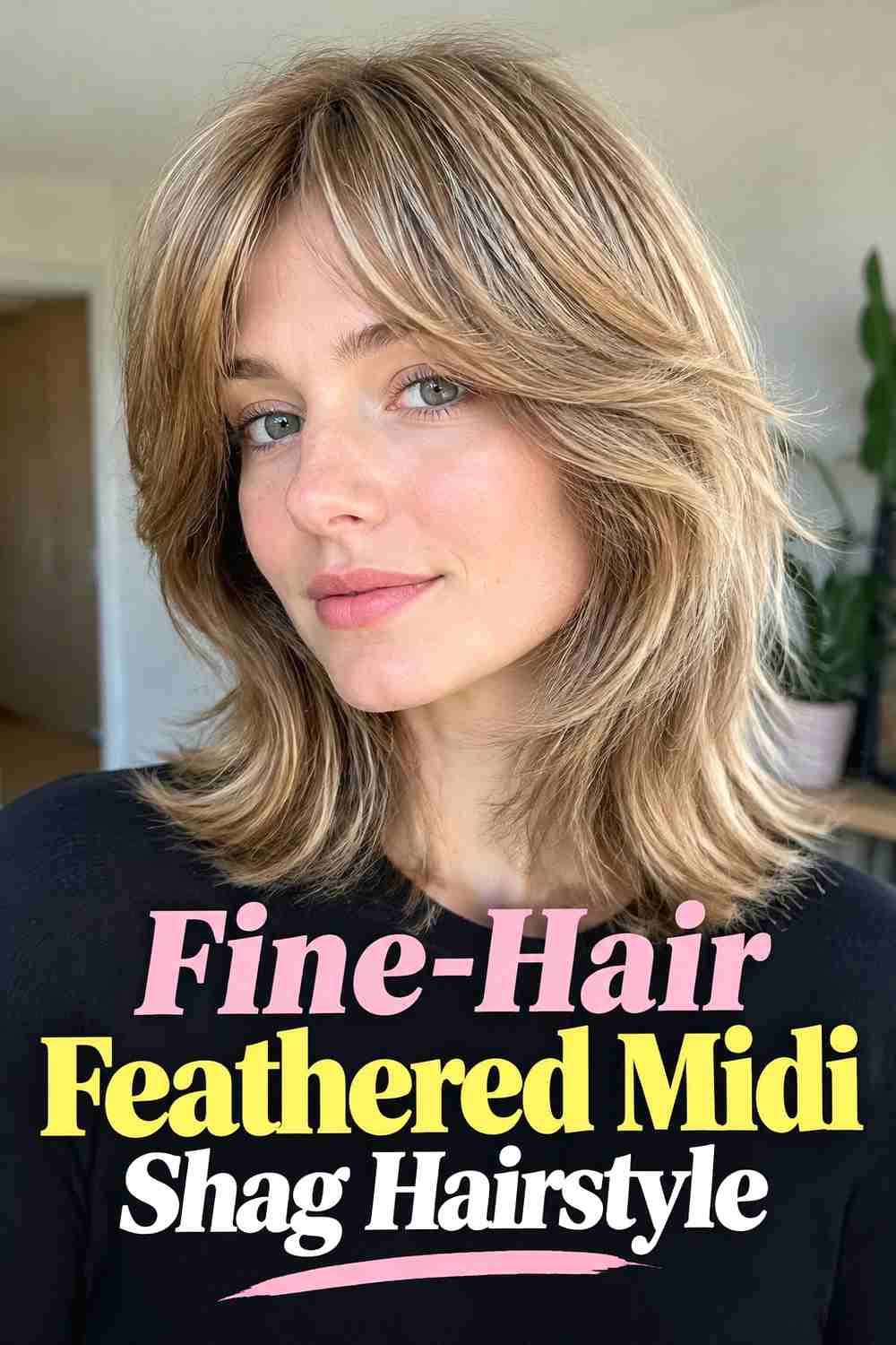 18. Fine Hair Feathered Midi Shag Hairstyle