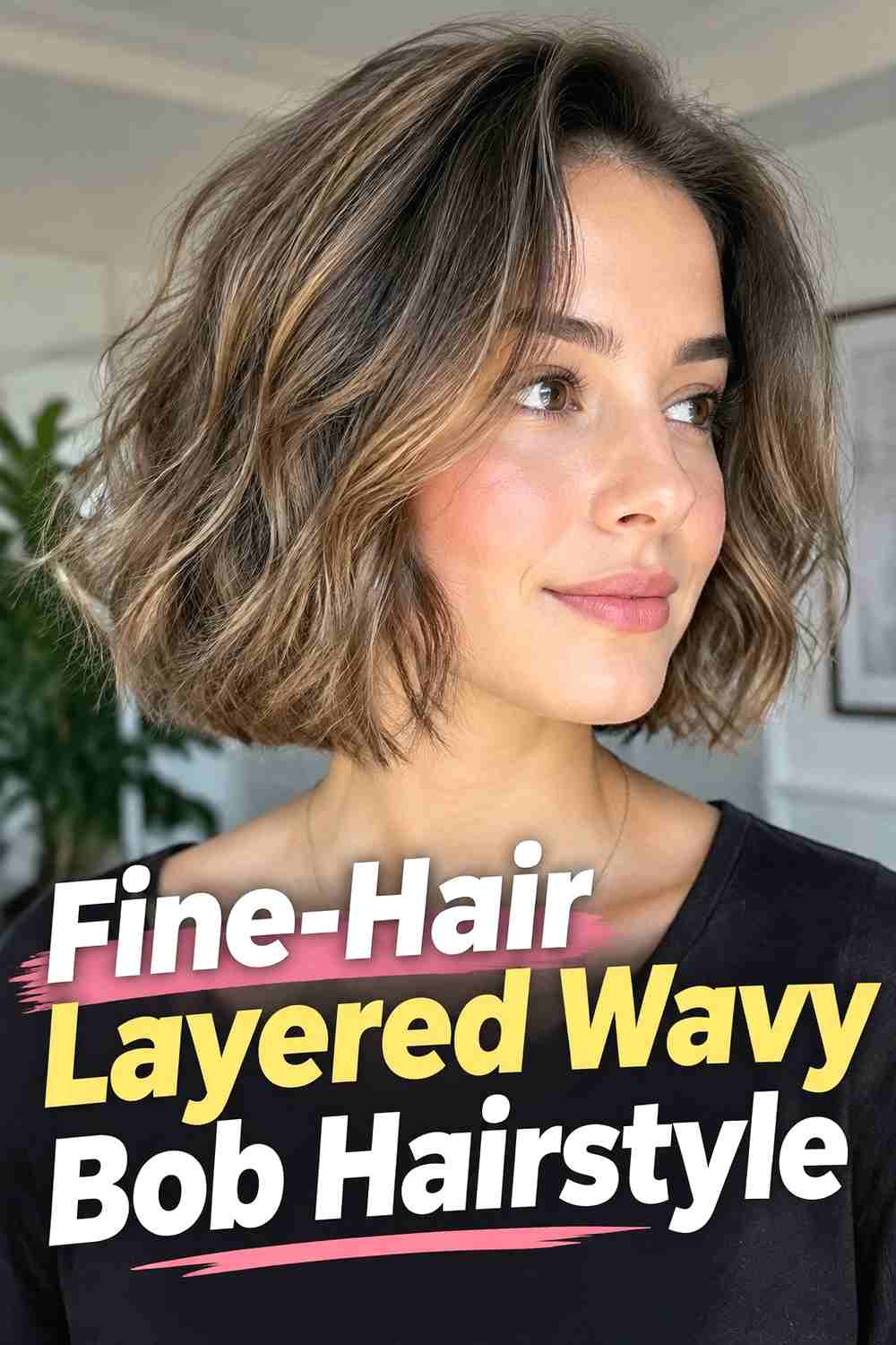 8. Fine Hair Layered Wavy Bob Hairstyle