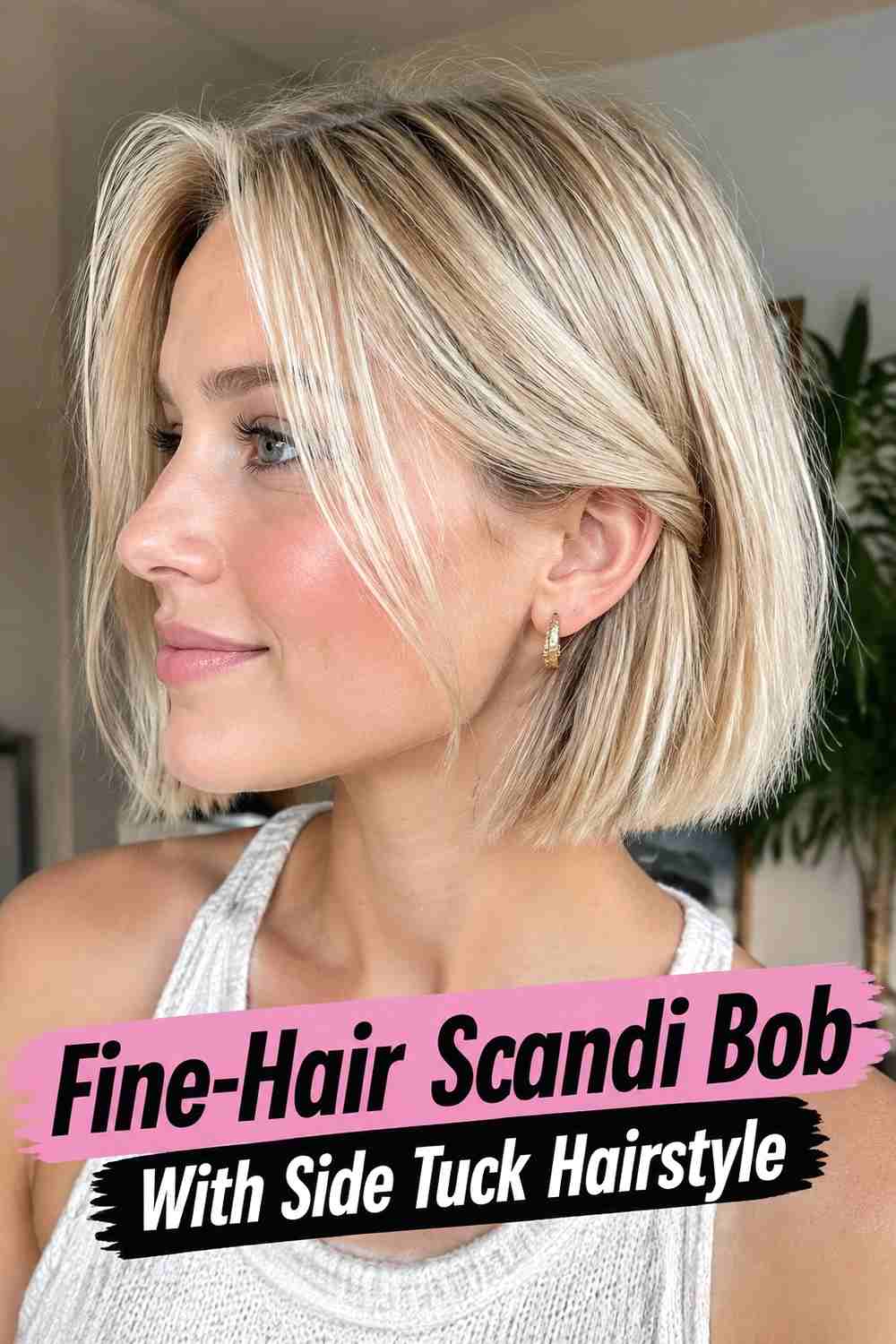 8. Fine Hair Scandi Bob With Side Tuck Hairstyle