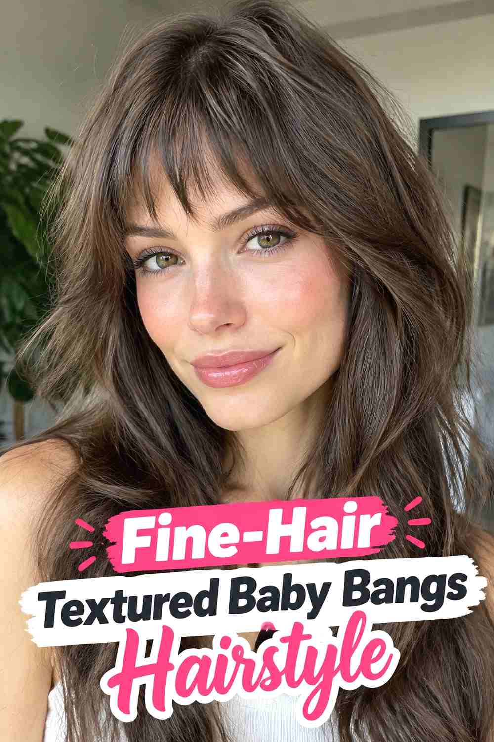 13. Fine Hair Textured Baby Bangs Hairstyle