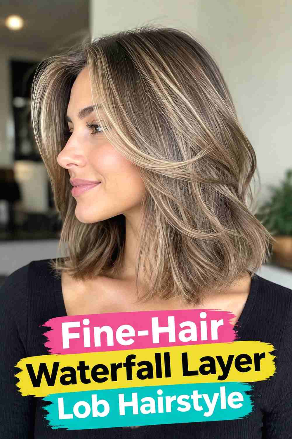 11. Fine Hair Waterfall Layer Lob Hairstyle