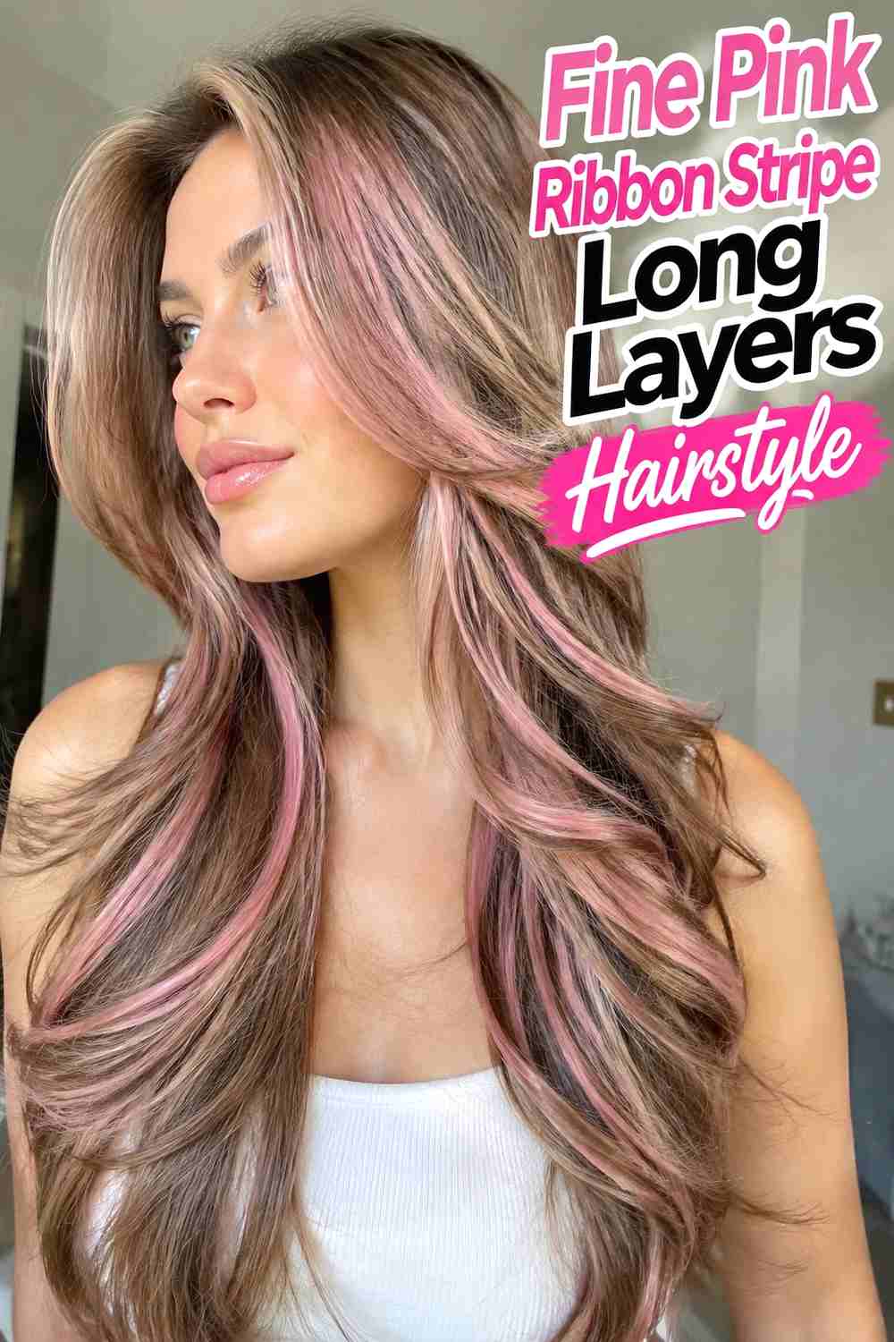 13. Fine Pink Ribbon Stripe Long Layers Hairstyle