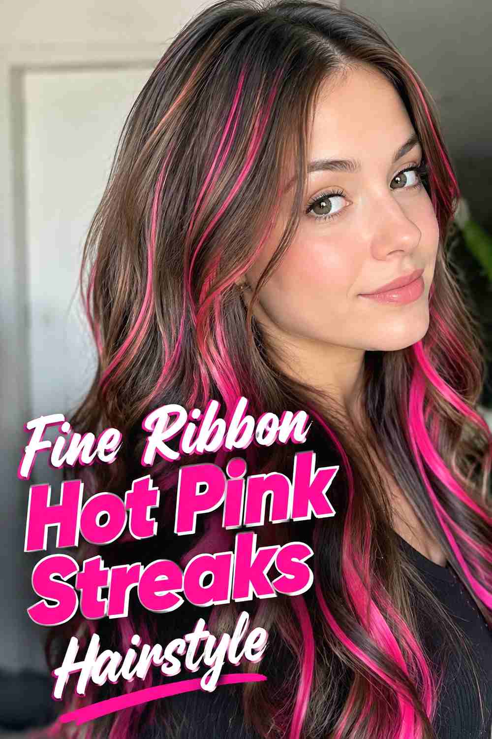 4. Fine Ribbon Hot Pink Streaks Hairstyle