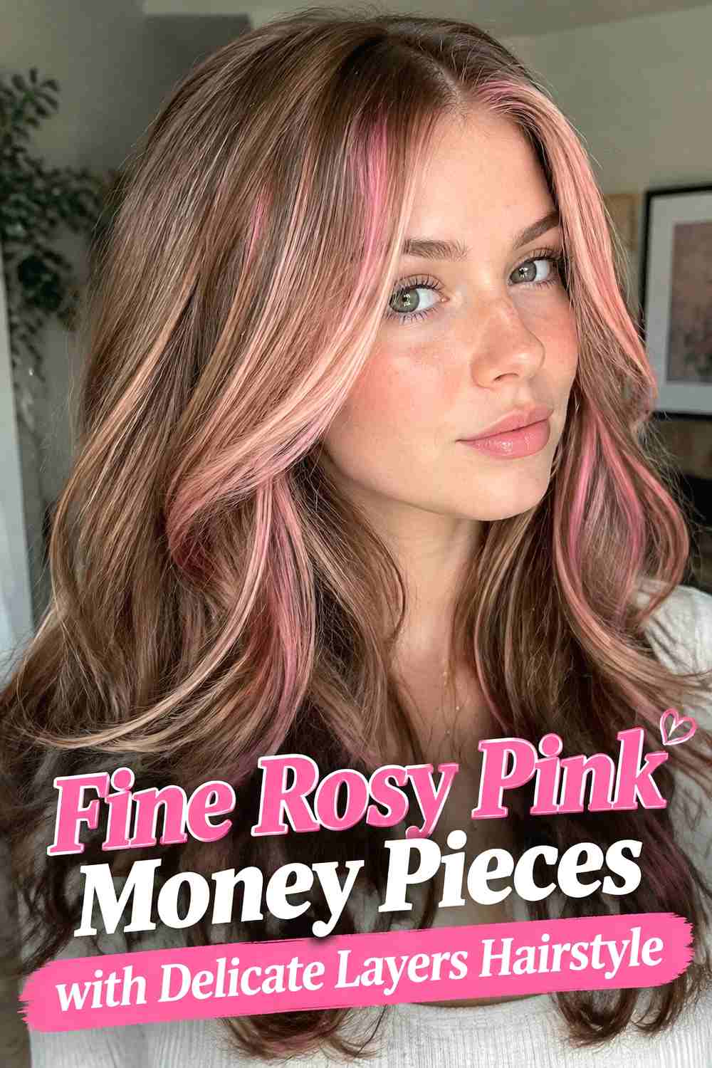 11. Fine Rosy Pink Money Pieces With Delicate Layers Hairstyle