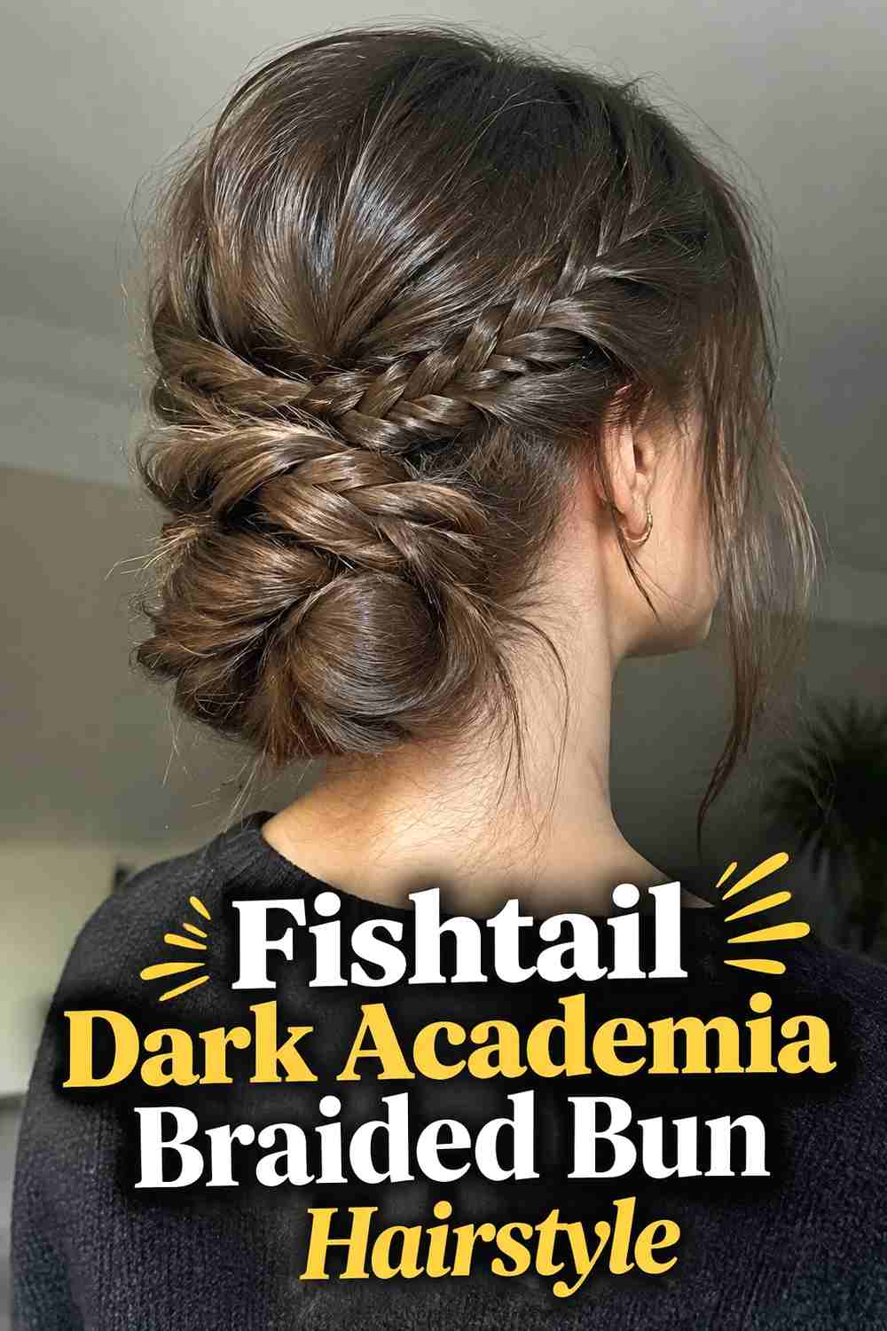 8. Fishtail Dark Academia Braided Bun Hairstyle
