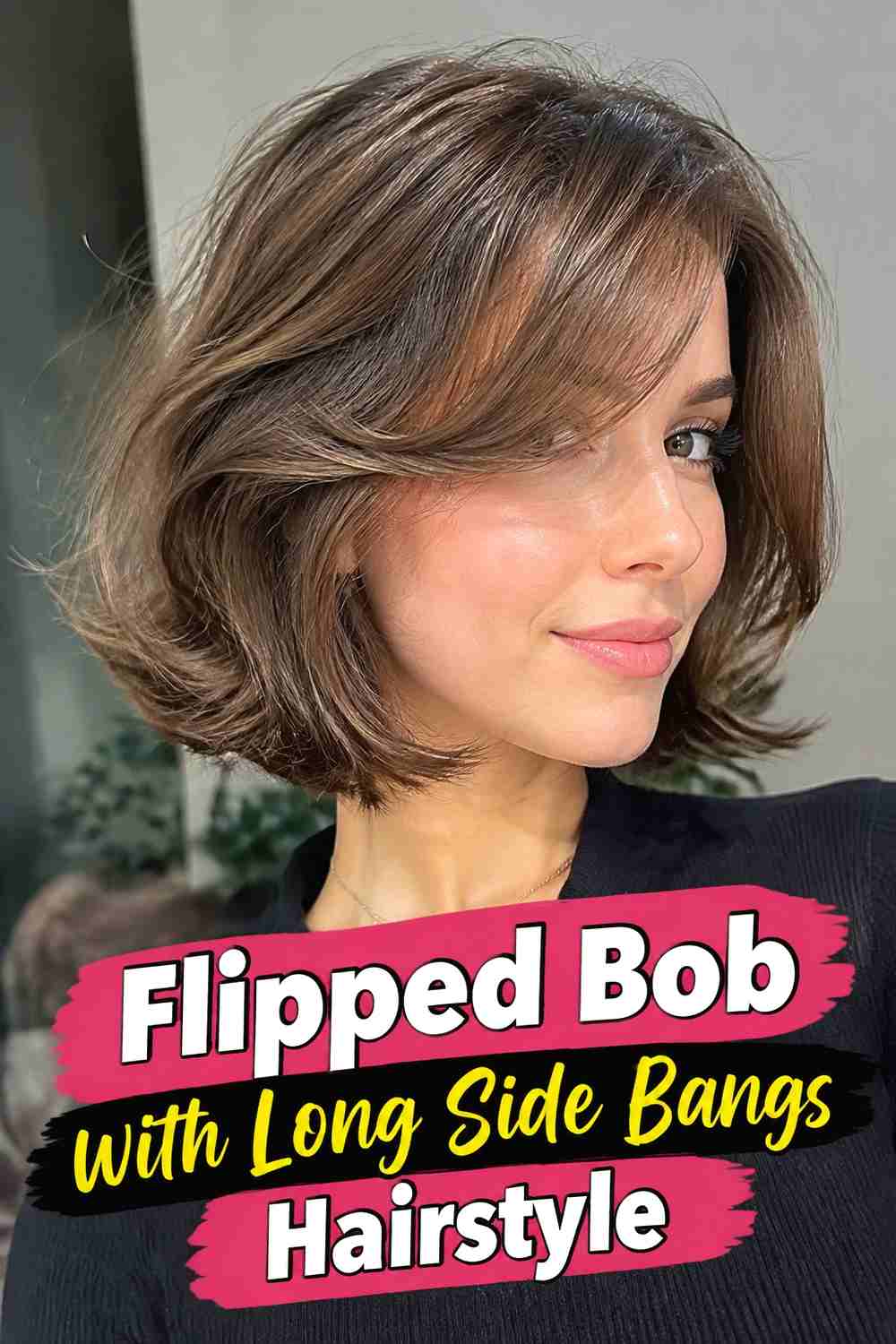 15. Flipped Bob With Long Side Bangs Hairstyle
