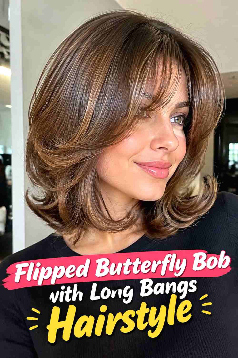 11. Flipped Butterfly Bob With Long Bangs Hairstyle