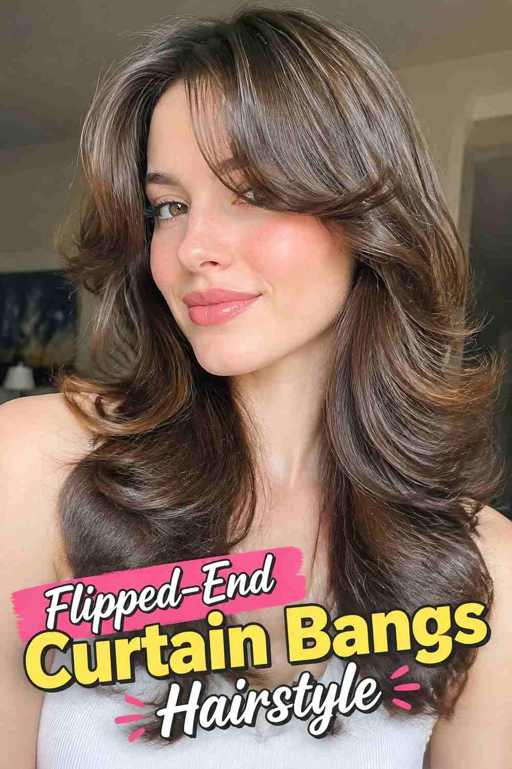 9. Flipped End Curtain Bangs Hairstyle