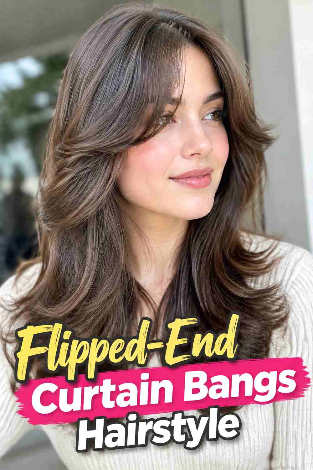 12. Flipped End Curtain Bangs Hairstyle