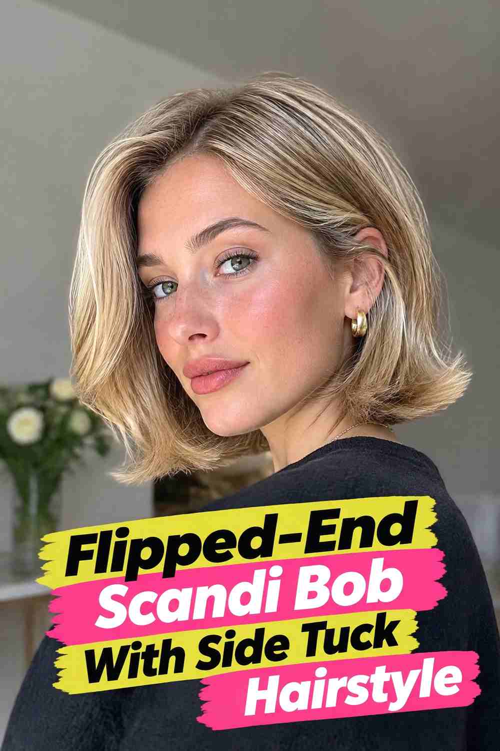 6. Flipped End Scandi Bob With Side Tuck Hairstyle