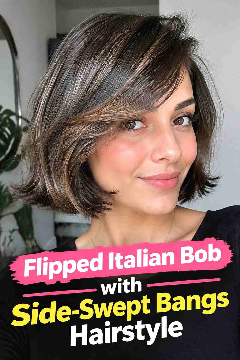 9. Flipped Italian Bob With Side Swept Bangs Hairstyle