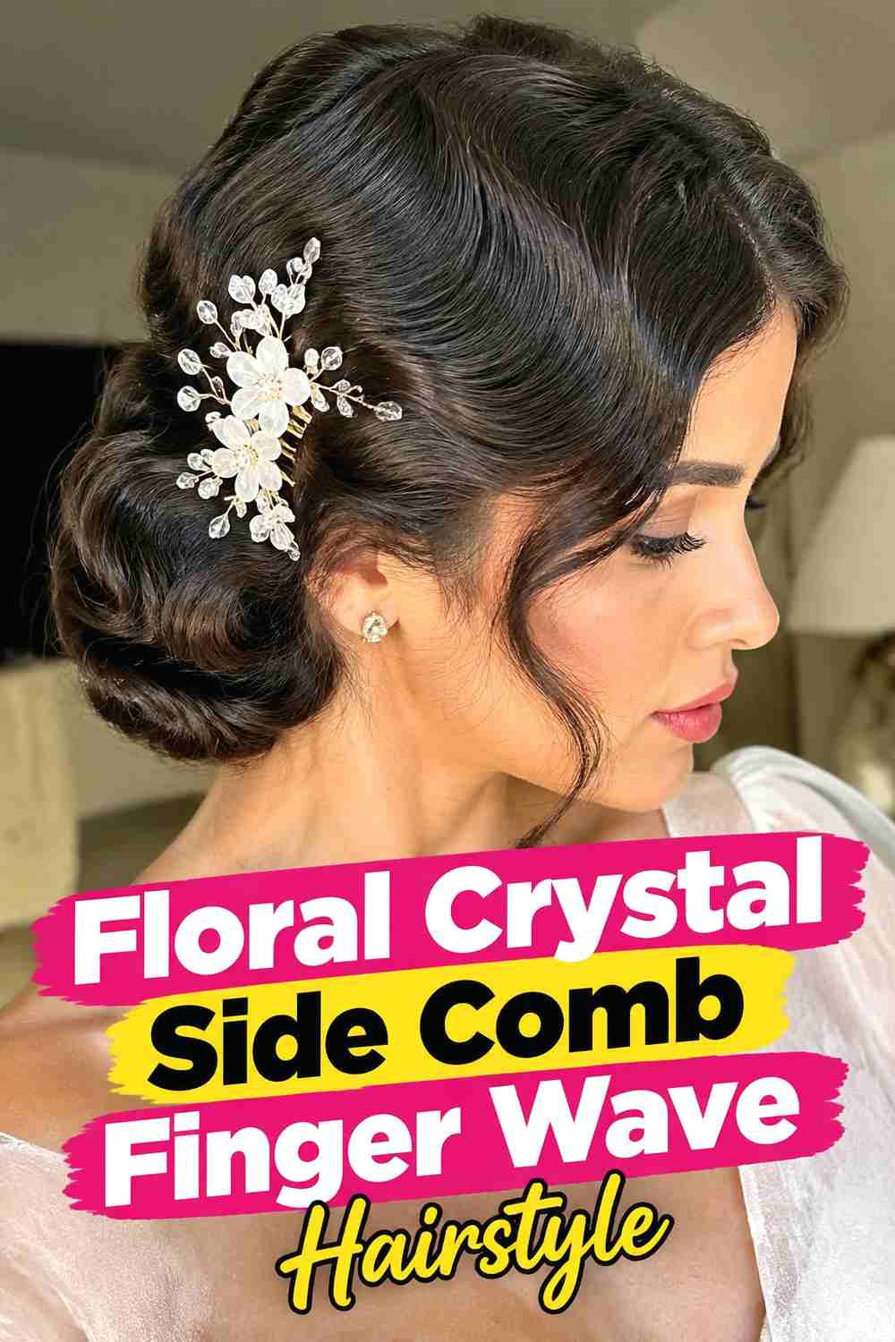 8. Floral Crystal Side Comb Finger Wave Hairstyle