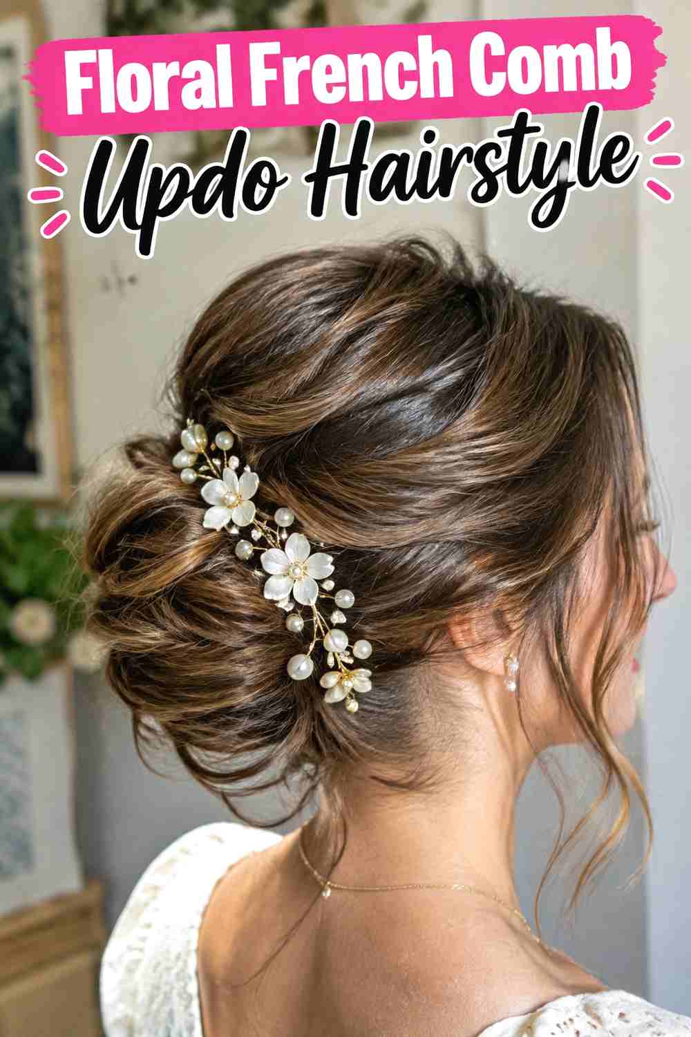 9. Floral French Comb Updo Hairstyle
