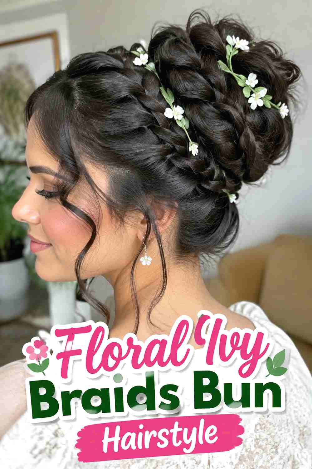 14. Floral Ivy Braids Bun Hairstyle