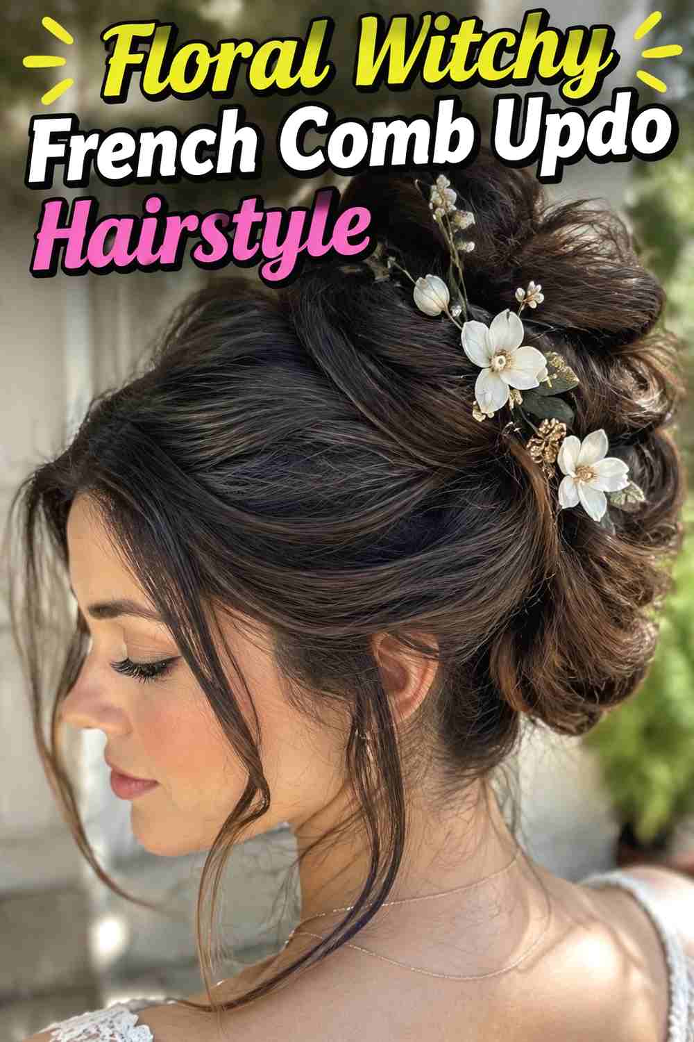 14. Floral Witchy French Comb Updo Hairstyle