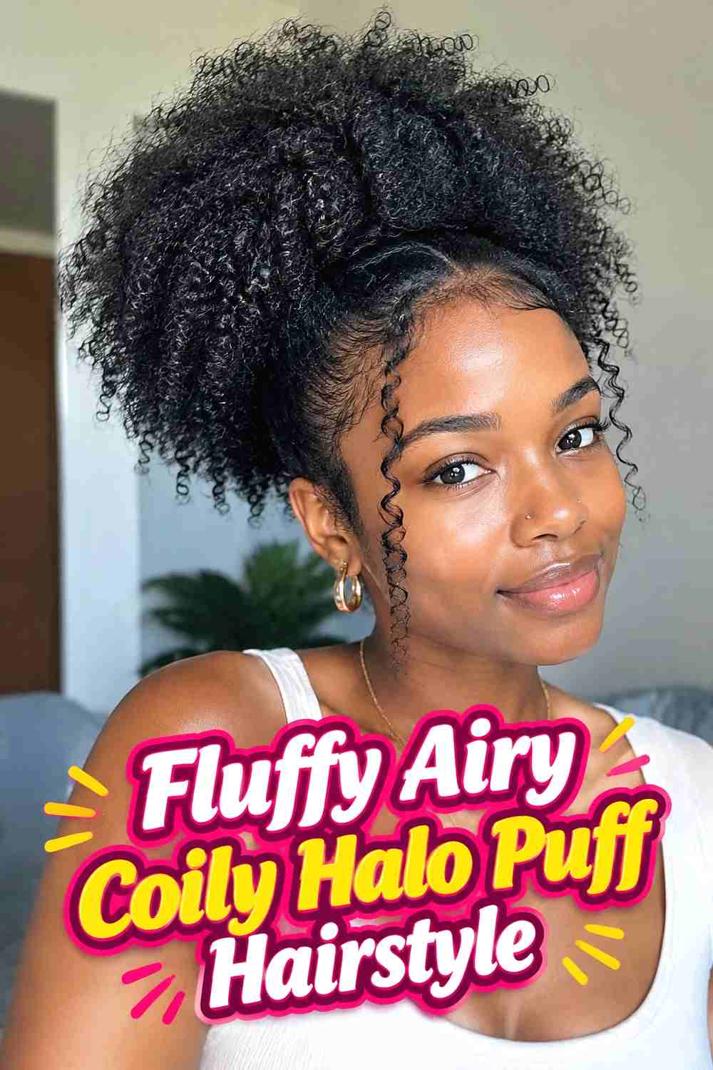 5. Fluffy Airy Coily Halo Puff Hairstyle