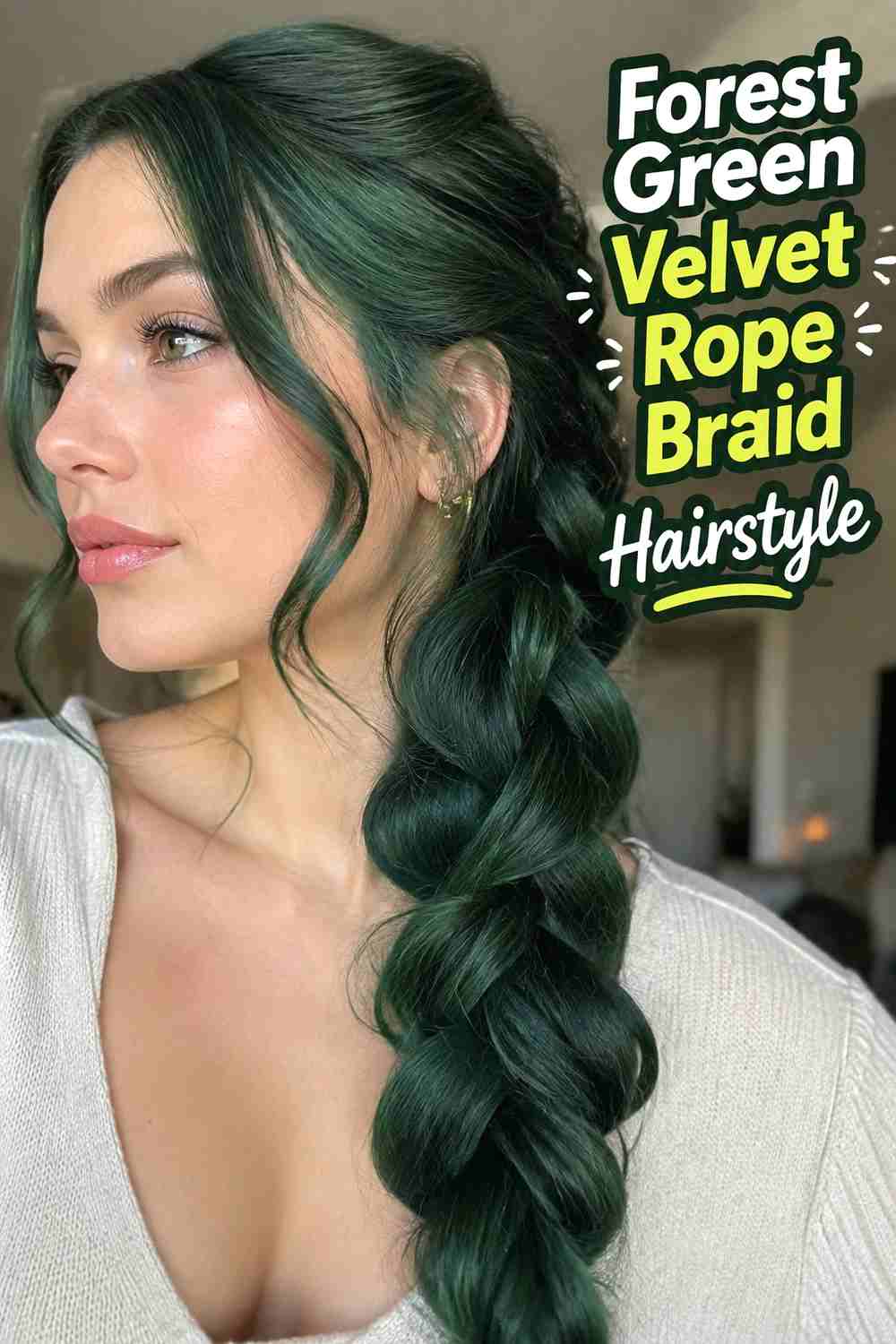 2. Forest Green Velvet Rope Braid Hairstyle
